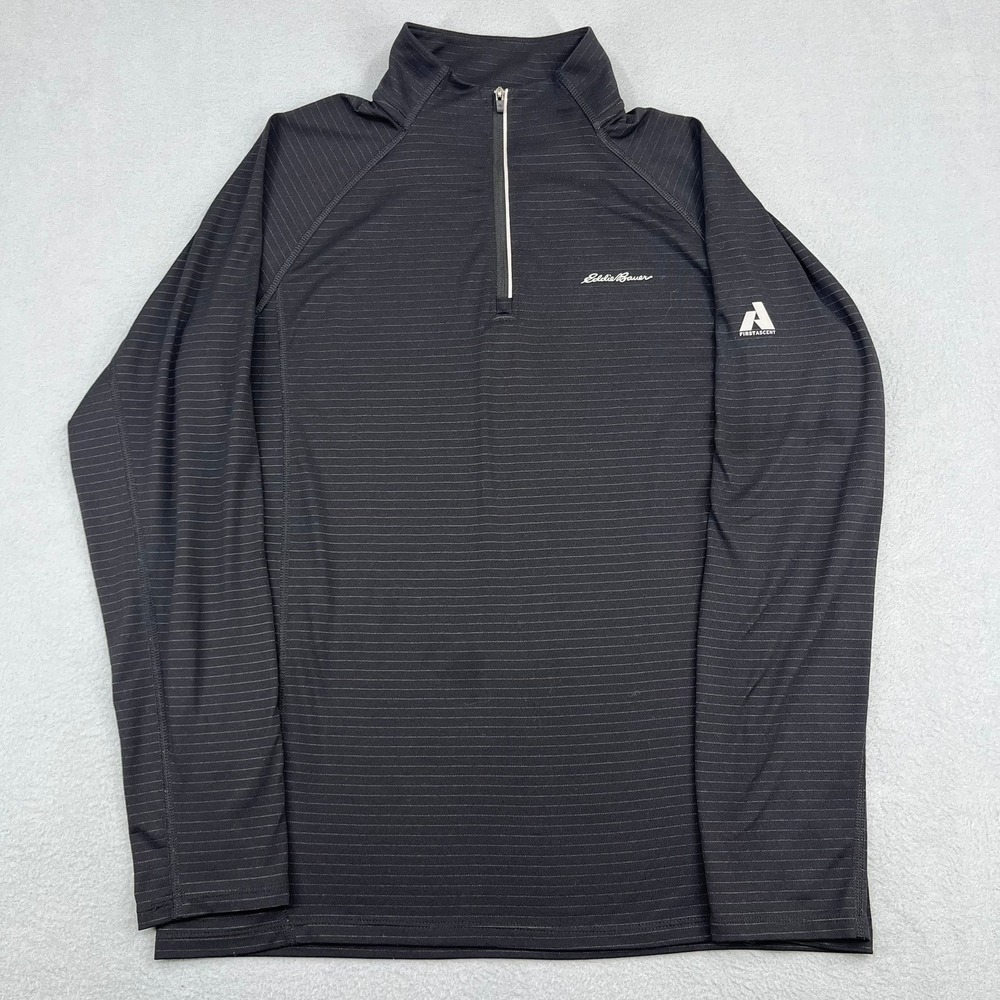 Eddie Bauer First Ascent Mens Black Striped Quarter‎ Zip Pullover Size M